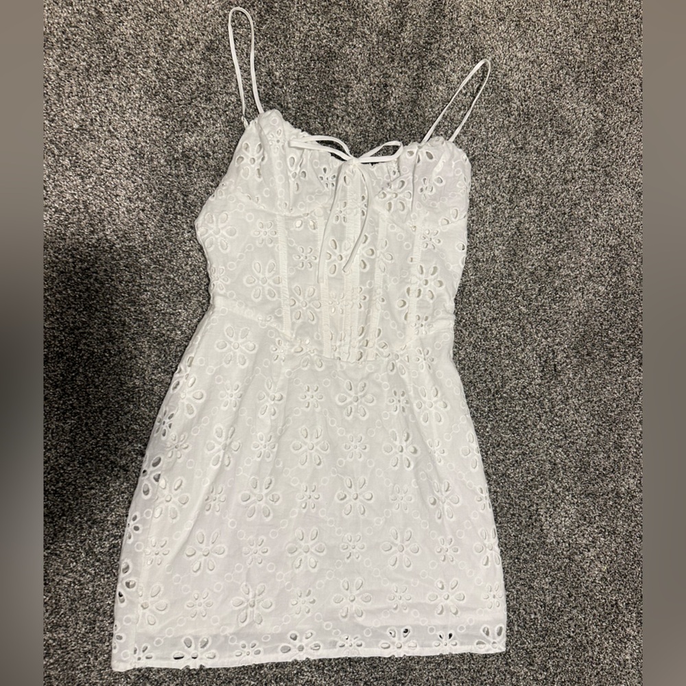 Elegant White Eyelet Corset Mini Dress NWT